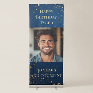 Elegant Dark Blue & Faux Gold Retractable Banner