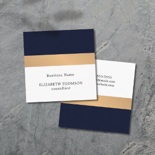 Elegant Dark Blue Faux Gold Stripes Consultant Square Business Card