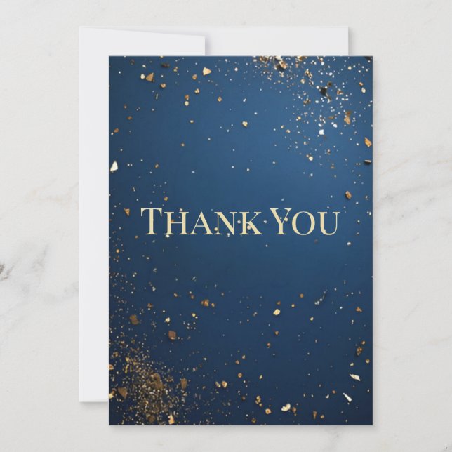 Elegant Dark Blue & Faux Gold  Thank You Card (Front)