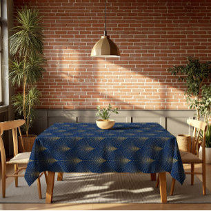 Elegant Dark Blue & Gold Art-Deco Pattern Tablecloth