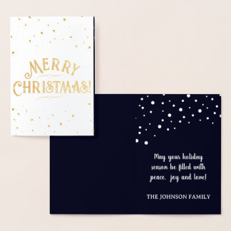 Elegant Dark Blue Merry Christmas Gold/Silver  Foil Card