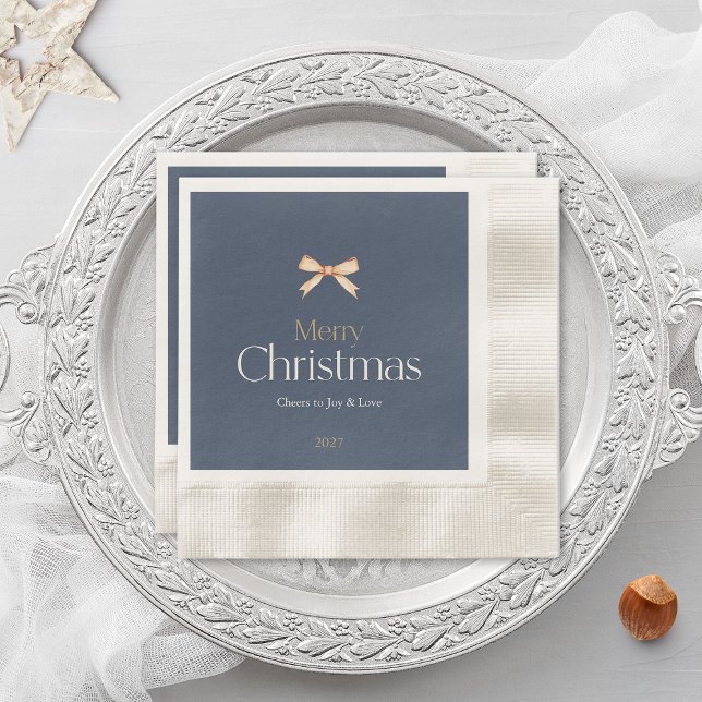 Elegant Dark Blue Merry Christmas Napkin (Creator Uploaded)