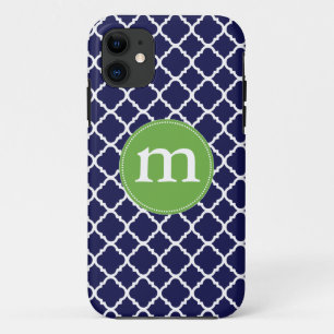Elegant Dark Blue Moroccan Quatrefoil Personalised iPhone 11 Case