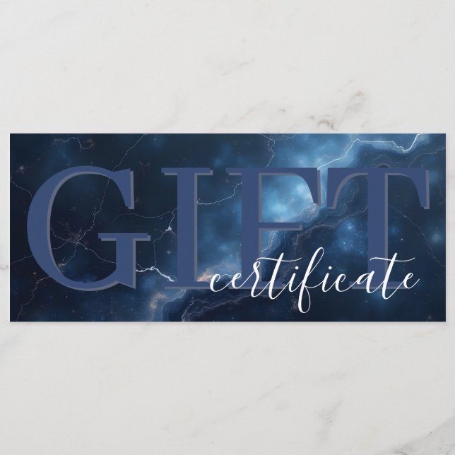 Elegant Dark Blue Navy Marble Gift Certificate Save The Date (Front)