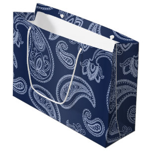 Elegant dark blue paisley pattern large gift bag