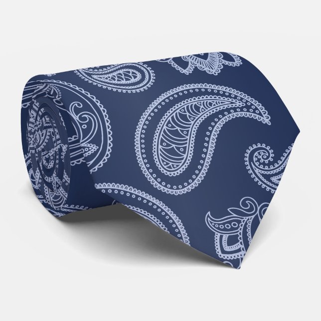 Elegant dark blue paisley pattern tie (Rolled)