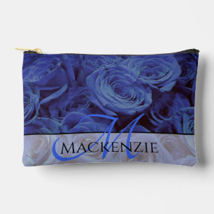 Elegant dark blue roses blue flowers blue floral accessory pouch