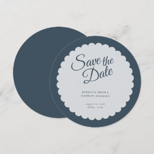 Elegant Dark Blue Script Scallop Wedding Save The Date