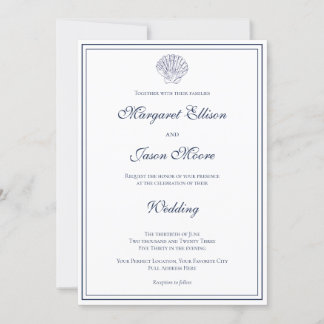 Elegant Dark Blue Shell Wedding Invitation