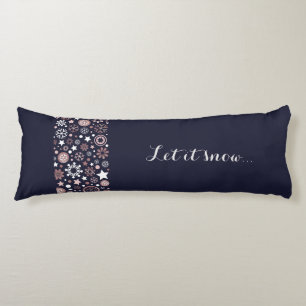 Elegant dark blue, shiny pink metallic snowflakes body cushion