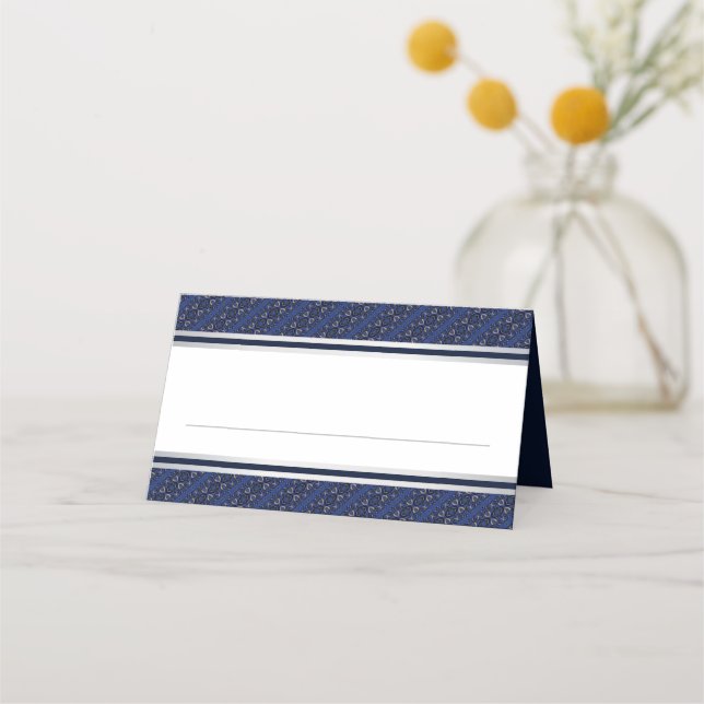 Elegant Dark Blue Silver Border Wedding Place Card (Front)