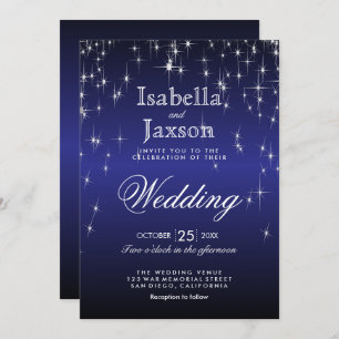 Elegant Dark Blue Star Lights Wedding Invitation