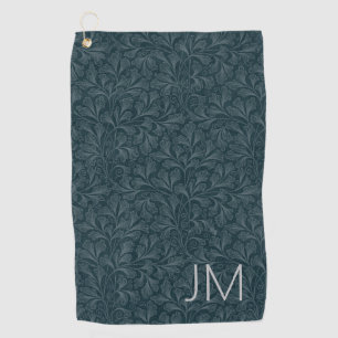 Elegant dark blue vintage floral design golf towel