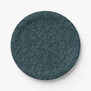 Elegant dark blue vintage floral design paper plate