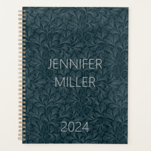 Elegant dark blue vintage floral design planner