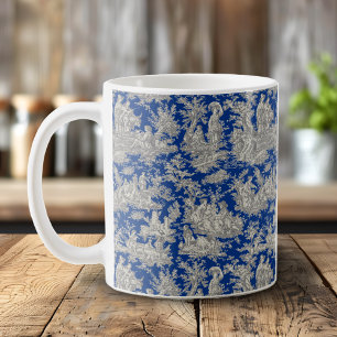 Elegant Dark Blue Vintage Toile De Jouy Coffee Mug