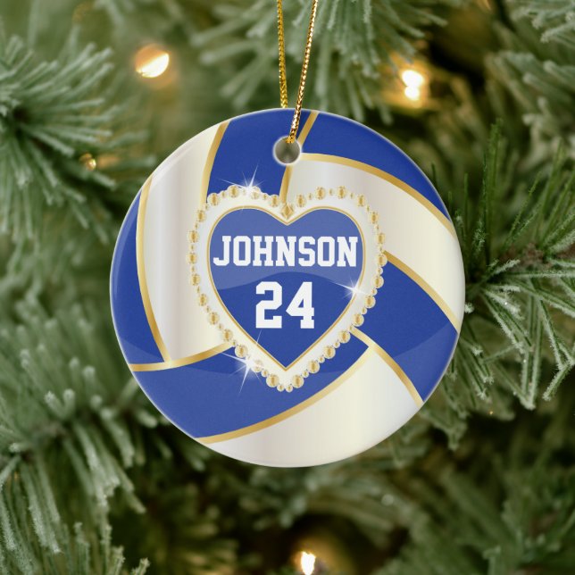 Elegant Dark Blue, White and Gold Volleyball Ceramic Tree Decoration (Tree)