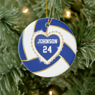 Elegant Dark Blue, White and Gold Volleyball Ceramic Tree Decoration