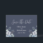 Elegant Dark Blue & White Floral Save The Date<br><div class="desc">Simple dark blue & white floral “Save the Date” card.  Names are done in elegant white script. Perfect for that spring,  summer,  fall or winter wedding.</div>
