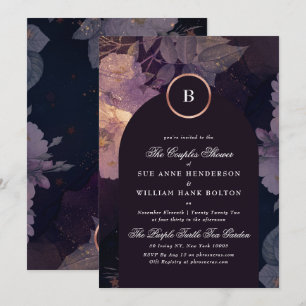 Elegant Dark Boho Floral Arch Rose Gold Couples Invitation