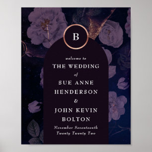 Elegant Dark Boho Floral Arch Rose Gold Wedding Poster