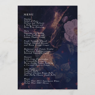 Elegant Dark Boho Floral Purple Fantasy Wedding Menu