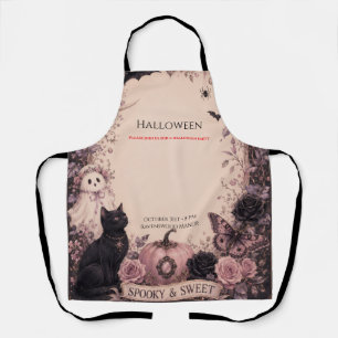 Elegant Dark Botanical Halloween Party Apron