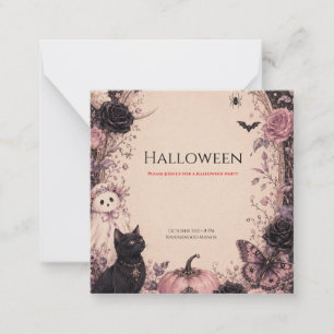 Elegant Dark Botanical Halloween Party Card