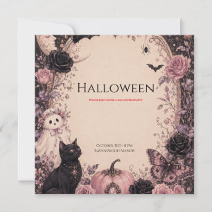 Elegant Dark Botanical Halloween Party Save The Date