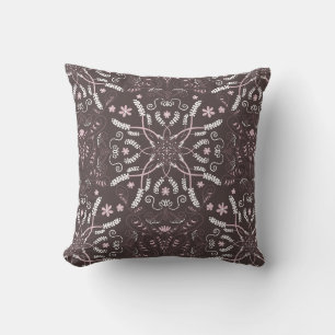 Elegant Dark Botanical Mandala Pattern Cushion