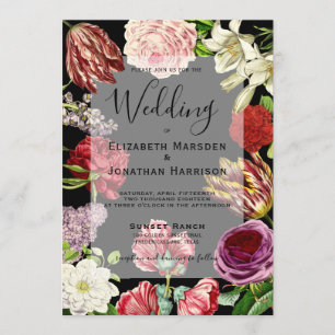Elegant Dark Botanical Vintage Floral Wedding Invitation