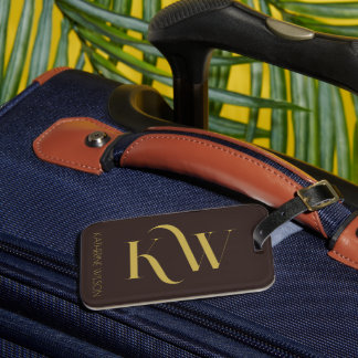 Elegant Dark Brown and Gold Monogram Luggage Tag