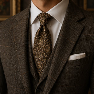 Elegant Dark Brown and Gold Royal Coat of Arms Tie