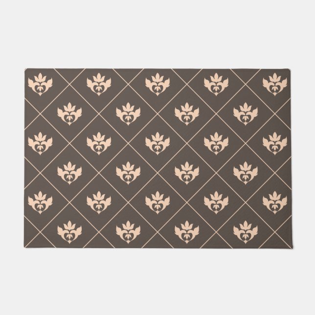 Elegant Dark Brown Beige Ivory Ornament Pattern Doormat (Front)
