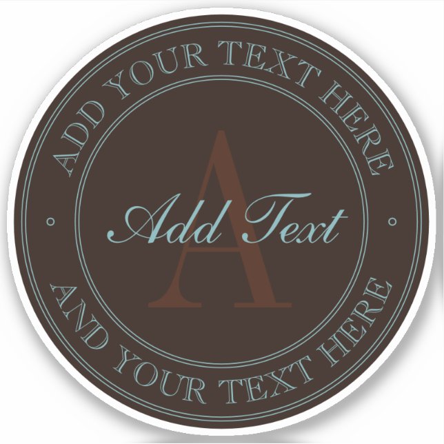 Elegant Dark Brown & Light Teal Monogram Vinyl (Front)