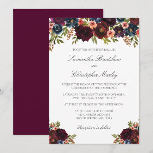 Elegant Dark Burgundy Botanical Wedding Invitation