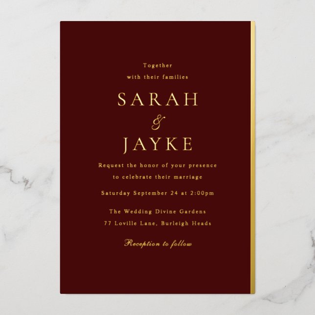 Elegant Dark Burgundy Elegant Modern Wedding Gold (Front)