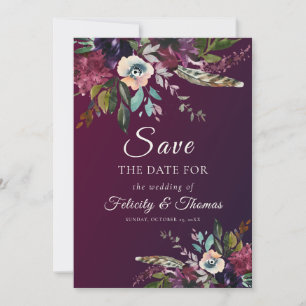 Elegant Dark Burgundy Floral Wedding Save The Date Invitation