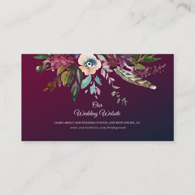 Elegant Dark Burgundy Floral Wedding Website Enclosure Card (Front)