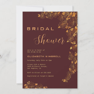 Elegant Dark Burgundy & Gold Floral Bridal Shower Invitation
