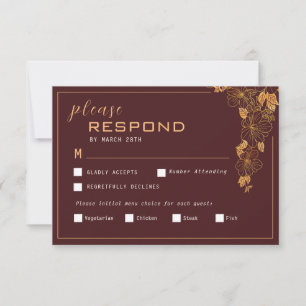 Elegant Dark Burgundy & Golden Foliage RSVP Card