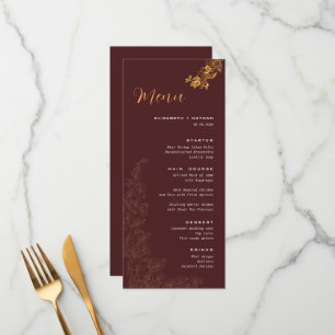 Elegant Dark Burgundy Golden Foliage Wedding Menu