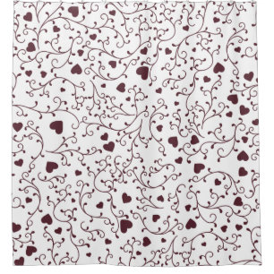 Elegant Dark Burgundy Heart Vine Filigree Pattern Shower Curtain