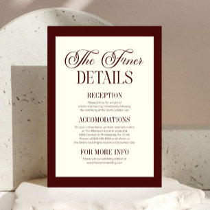 Elegant Dark Burgundy Ivory Wedding Details Enclosure Card