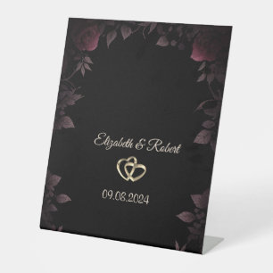 Elegant Dark Burgundy Roses Black Pedestal Sign