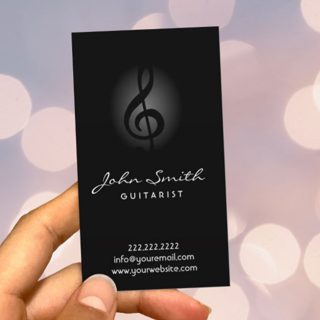 Elegant Dark Clef Guitarist Music Business Card (Creator Uploaded)