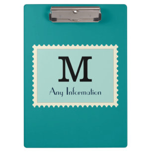 Elegant Dark Cyan Colour Monogram Clipboard