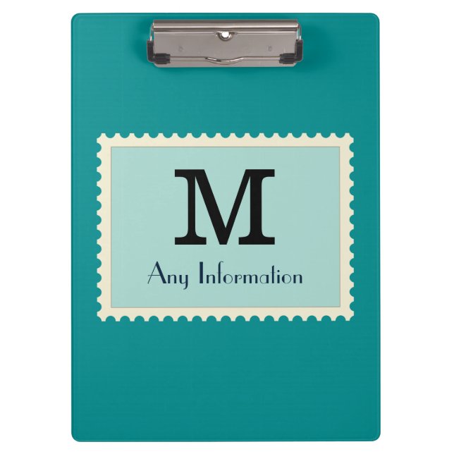 Elegant Dark Cyan Colour Monogram Clipboard (Front)