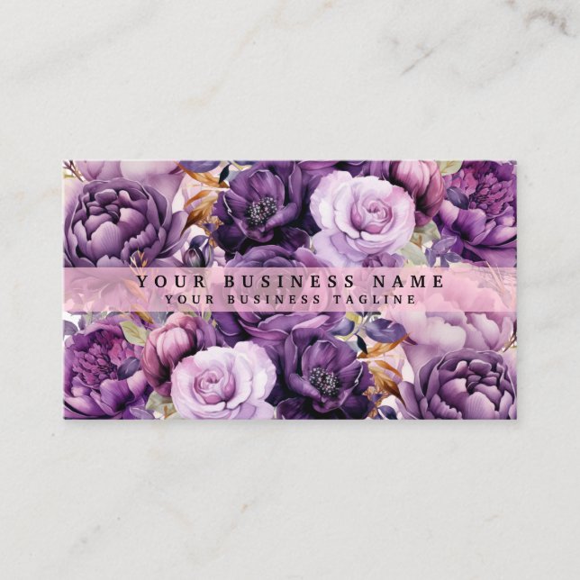 Elegant Dark Deep Purple Flowers Business Cards (Front)