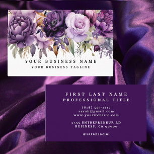 Elegant Dark Deep Purple Flowers Business Cards